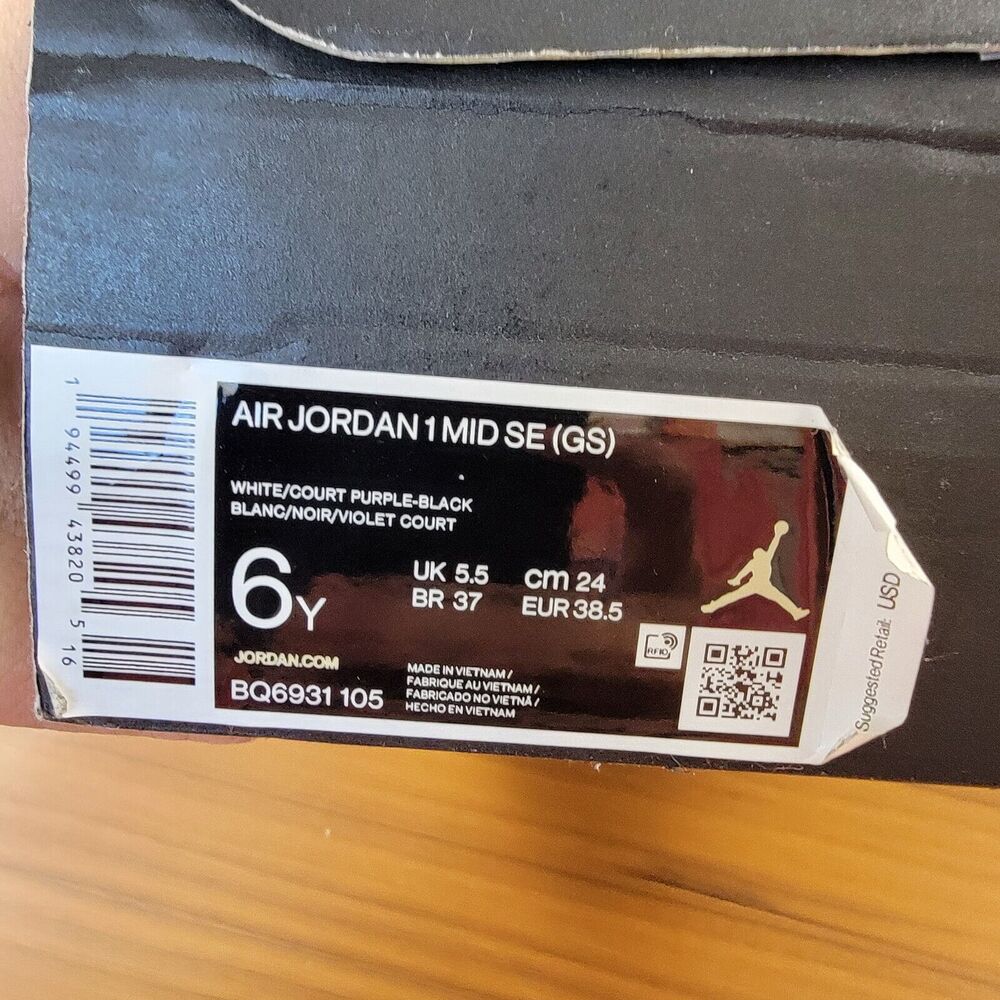 Air Jordan 1 Mid SE GS 'Varsity Purple' Sz 6Y BQ6931-105 - Picture 12 of 12